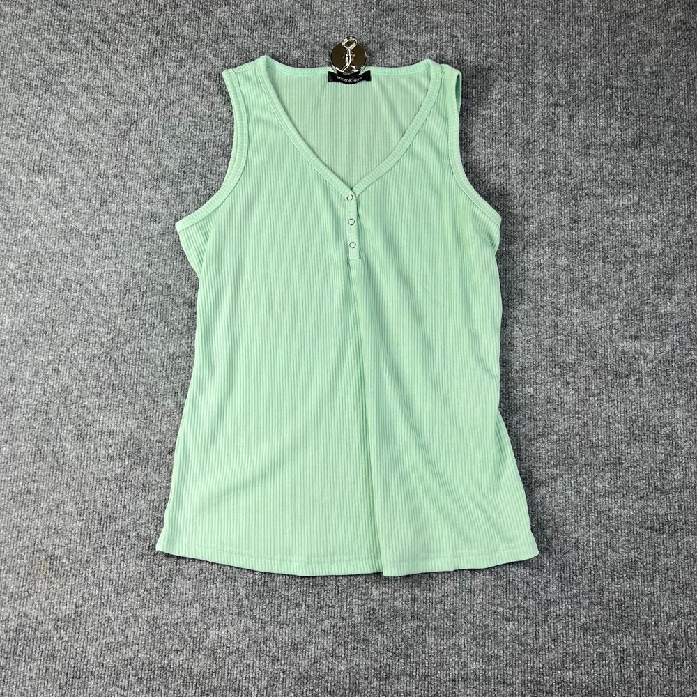 Merokeety Tank Tops‎ Womens Large Green Ribbed Knit V Neck Stretch Sleeveless